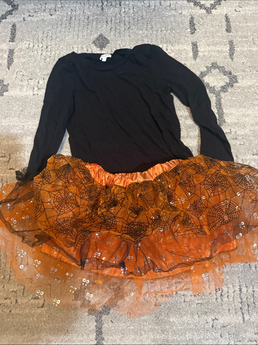 kids Orange Spiderweb halloween skirt and shirt